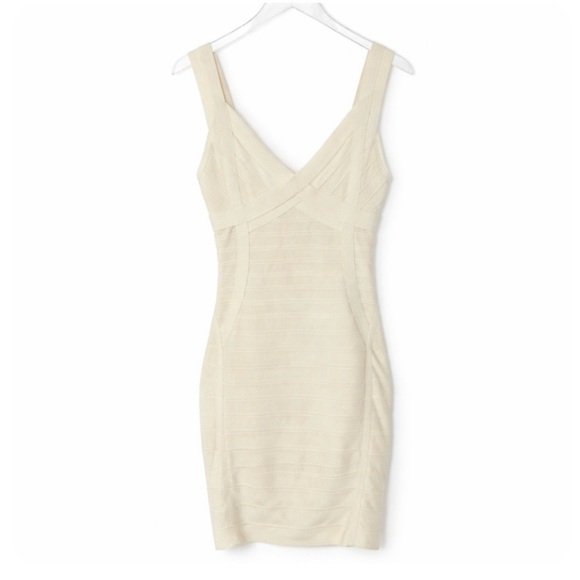 Hervé Léger Cream Bandage Dress Bodycon Sleeveless Mini M - Picture 2 of 12